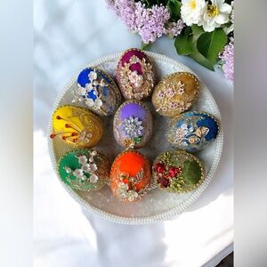 Handmade velvet Easter eggs. Nowruz eggs. Norooz eggs. Easter decor.